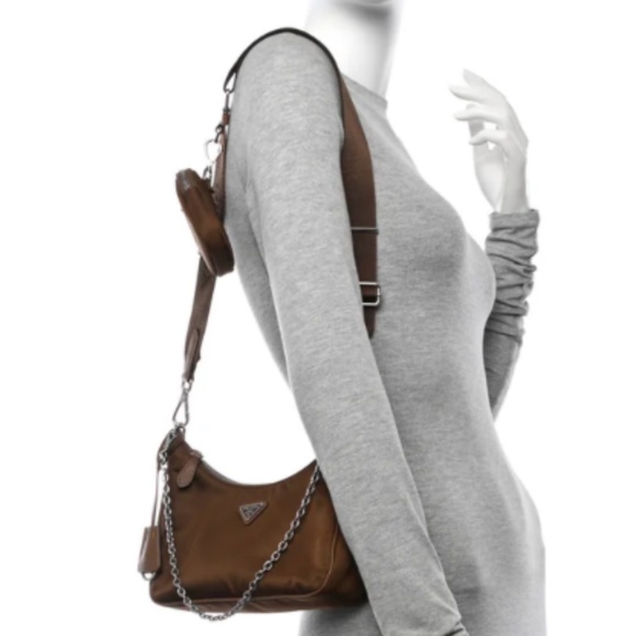 Prada Tessuto Nylon Saffiano Re-Edition 2005 Shoulder Bag: Color--Cacao - Picture 3 of 9